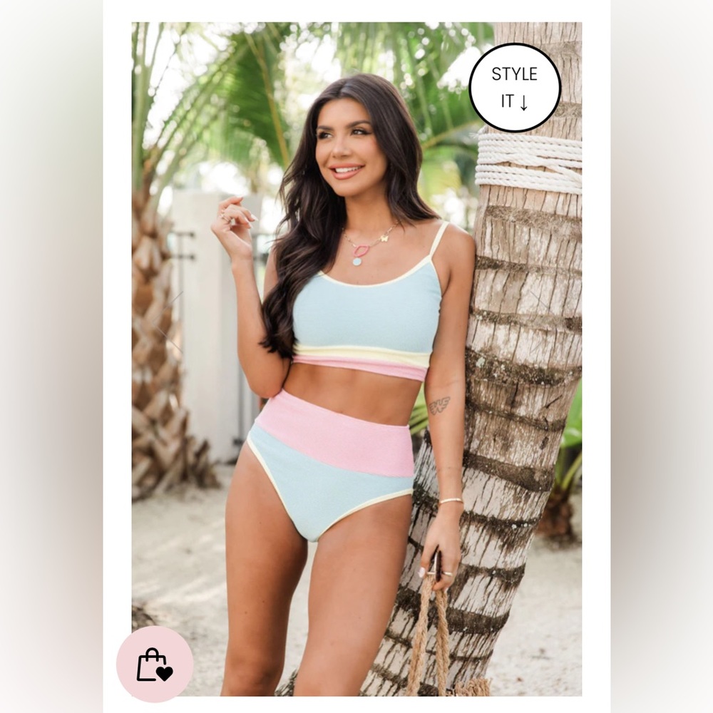 Sold out Pink Lily DO NOT DISTURB BLUE COLOR BLOCK BIKINI BOTTOMS XS New
